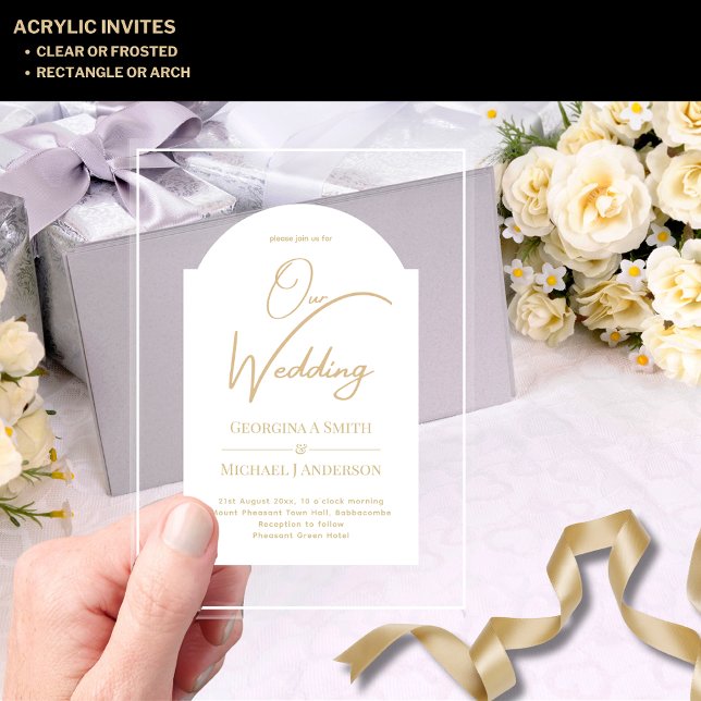ACRYLIC Wedding Invites WHITE GOLD Unique Modern  Acrylic Invitations (Creator Uploaded)
