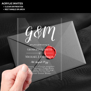 ACRYLIC Wedding Invites WHITE TEXT Bold Initials Invitations