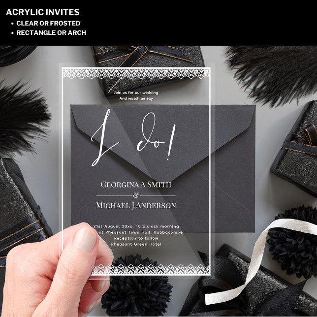 ACRYLIC Wedding Invites WHITE TEXT Lace Modern  Acrylic Invitations (Creator Uploaded)