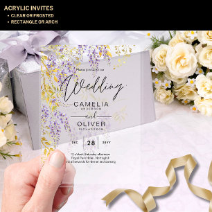 ACRYLIC Wedding Invites Wisteria Purple Floral  Acrylic Invitations