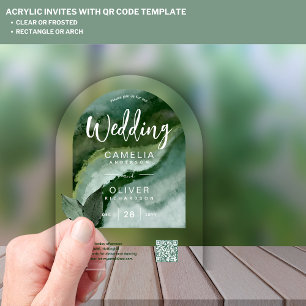 ACRYLIC WEDDING Nature Green QR Code RSVP Website Acrylic Invitations