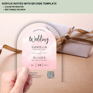 ACRYLIC WEDDING Pink Ombre Grey QR Code RSVP Acrylic Invitations