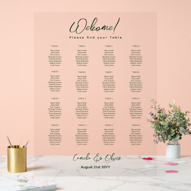 ACRYLIC WEDDING SEATING TABLE CHART 16 Table Green (Wedding)