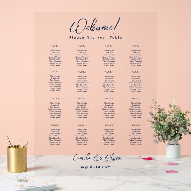 ACRYLIC WEDDING SEATING TABLE CHART 16 Table Navy  (Wedding)