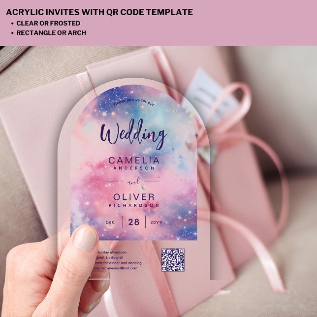 ACRYLIC WEDDING Starry Night Pink Blue QRCode RSVP Invitations (Creator Uploaded)