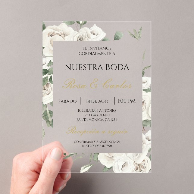 Acrylic white floral wedding acrylic invitations (Insitu (Handheld))