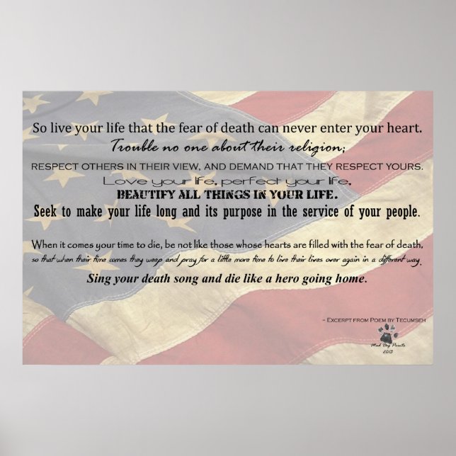 Act of Valour Poem - Poem by Tecumseh Poster (Front)