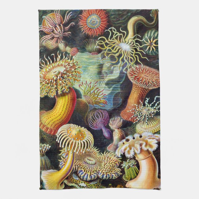 Actiniae by Ernst Haeckel Tea Towel (Vertical)