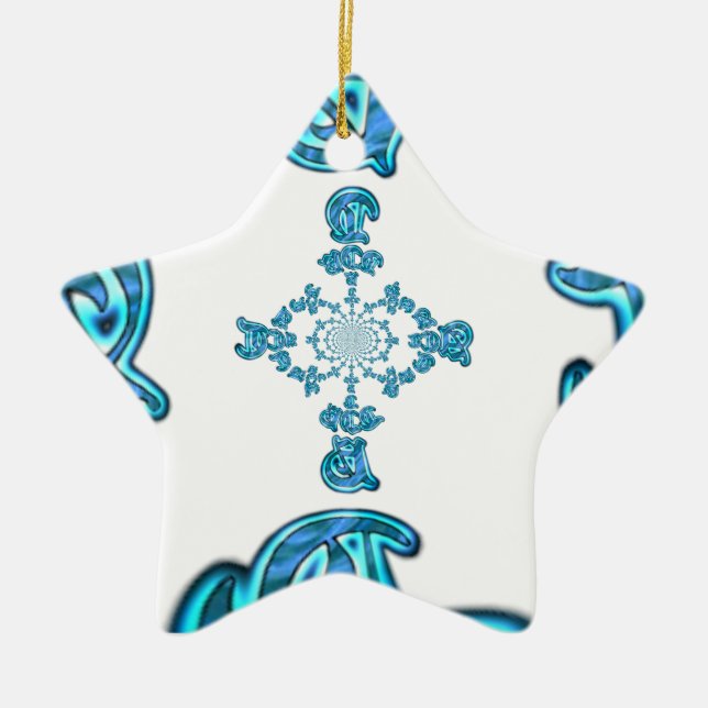 Action Cyan Teal Abstract Graffiti Art Print Ceramic Tree Decoration (Front)