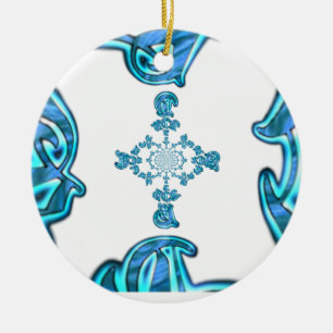 Action Cyan Teal Abstract Graffiti Art Print Ceramic Tree Decoration