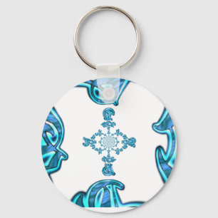 Action Cyan Teal Abstract Graffiti Art Print Key Ring