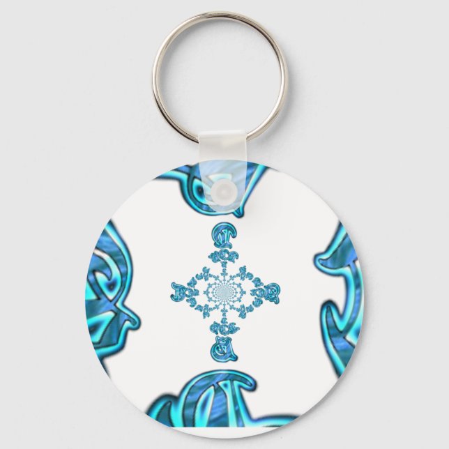 Action Cyan Teal Abstract Graffiti Art Print Key Ring (Front)