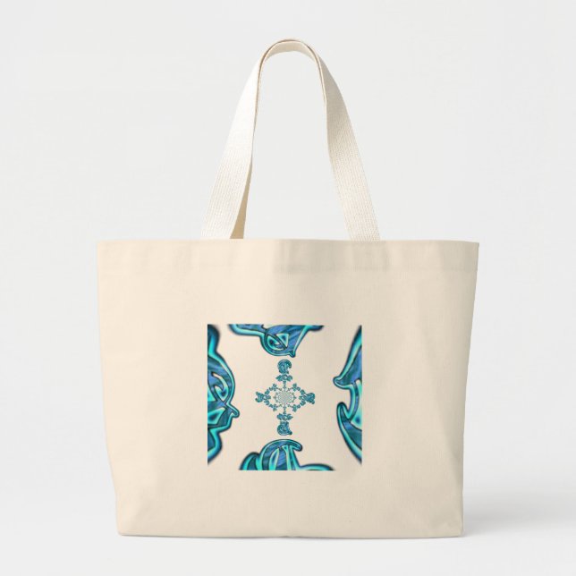 Action Cyan Teal Abstract Graffiti Art Print Large Tote Bag (Front)