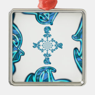 Action Cyan Teal Abstract Graffiti Art Print Metal Tree Decoration