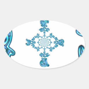 Action Cyan Teal Abstract Graffiti Art Print Oval Sticker