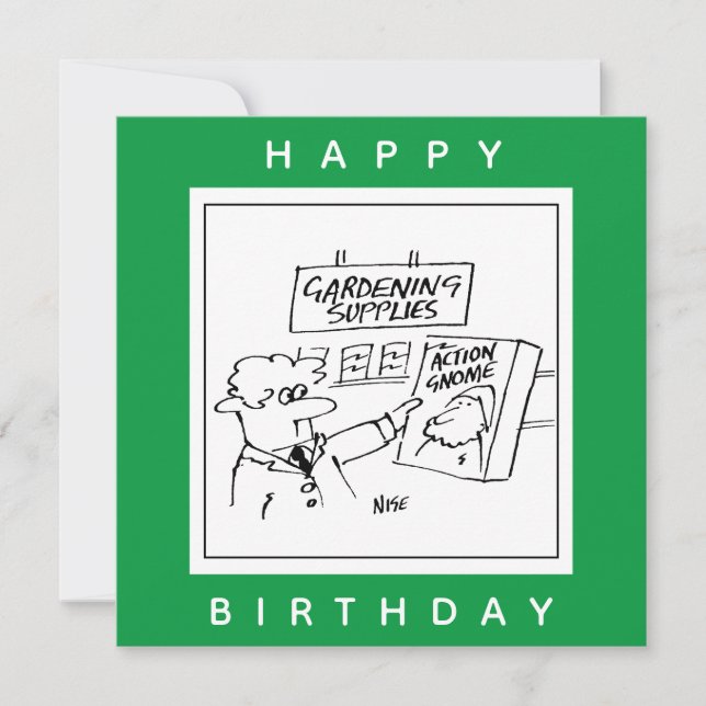 Action Gnome in the Garden Centre Cartoon Card (Front)