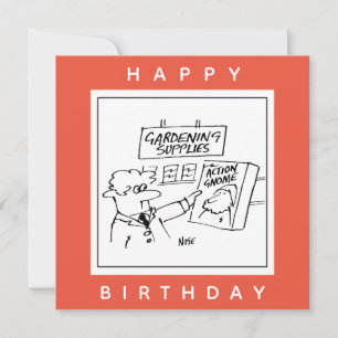 Action Gnome in the Garden Centre Cartoon Card