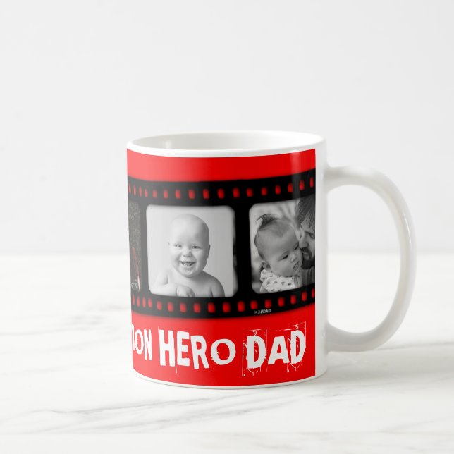 Action hero Dad 5 photos film strip red mug (Right)