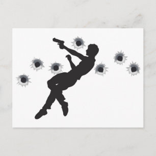 Action hero in gun fight silhouette postcard