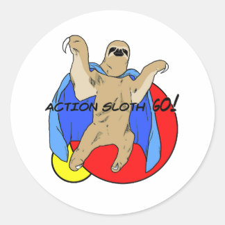 Action Sloth Coloured Classic Round Sticker
