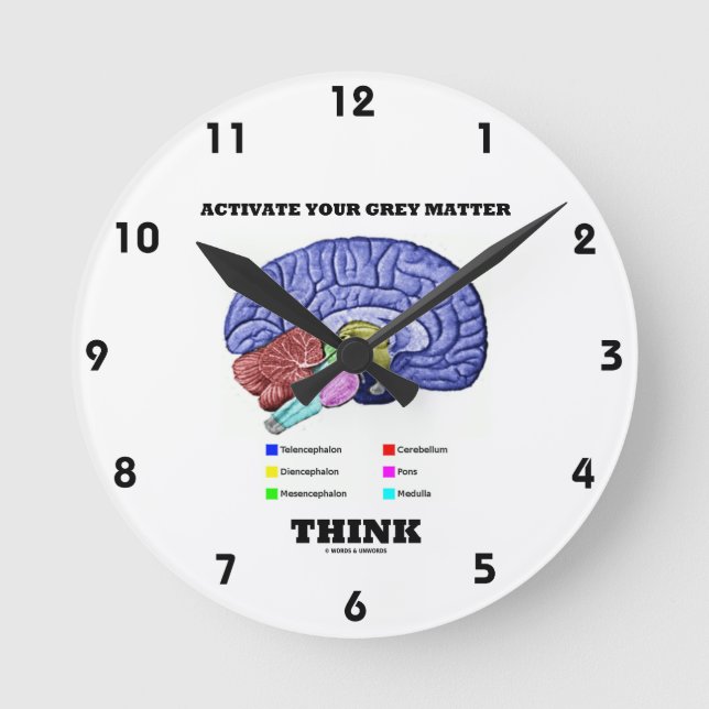 Activate Your Grey Matter Think (Anatomical Brain) Round Clock (Front)