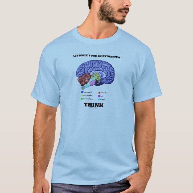 Activate Your Grey Matter Think (Anatomical Brain) T-Shirt (Front)