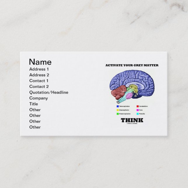 Activate Your Grey Matter Think (Brain Anatomy) Business Card (Front)