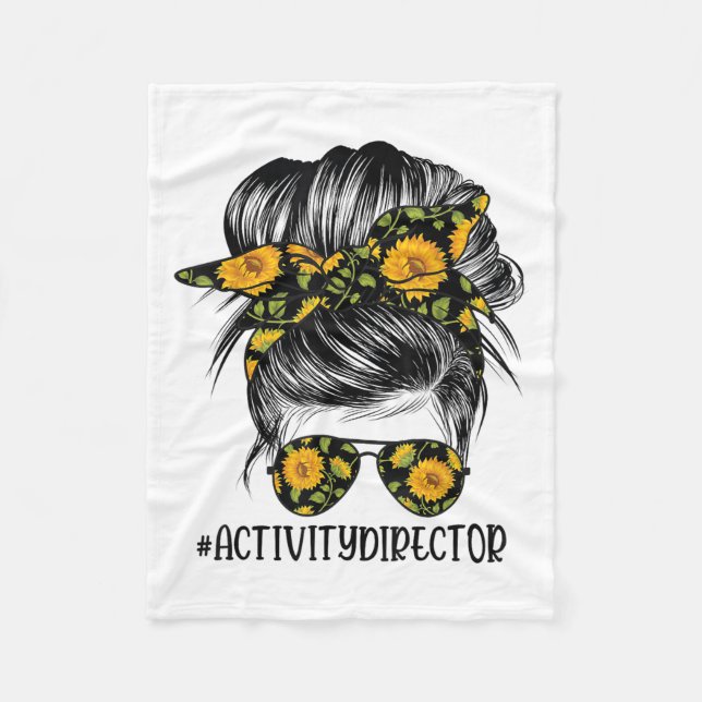 Activity Director Messy Hair Woman Bun Sunflower H Fleece Blanket (Front)