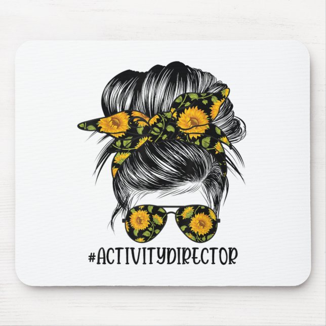 Activity Director Messy Hair Woman Bun Sunflower H Mouse Mat (Front)