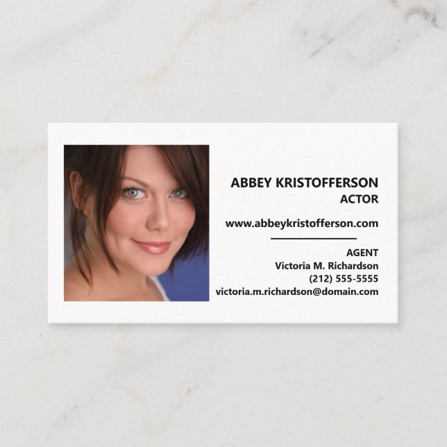Actor Headshot Agent Information Horizontal Business Card (Front)