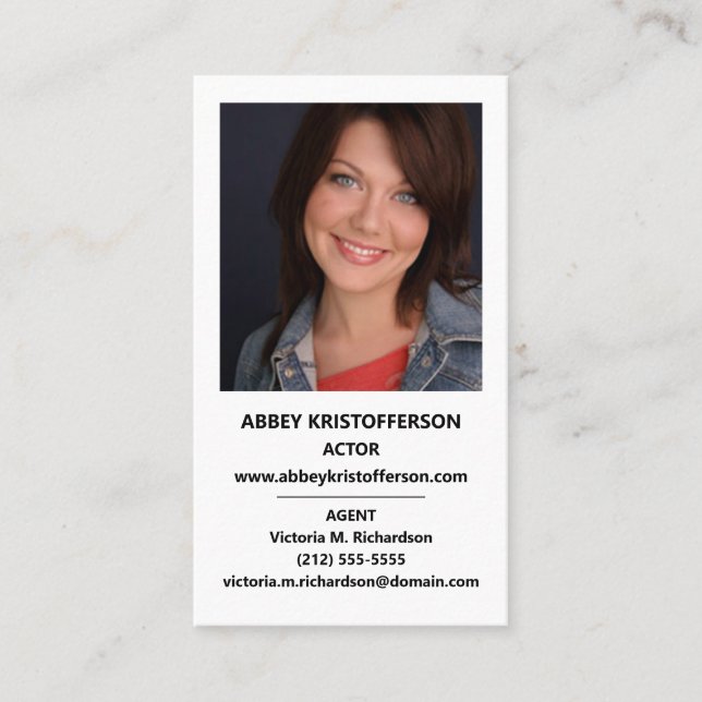 Actor Headshot Agent Information Vertical Business Card (Front)