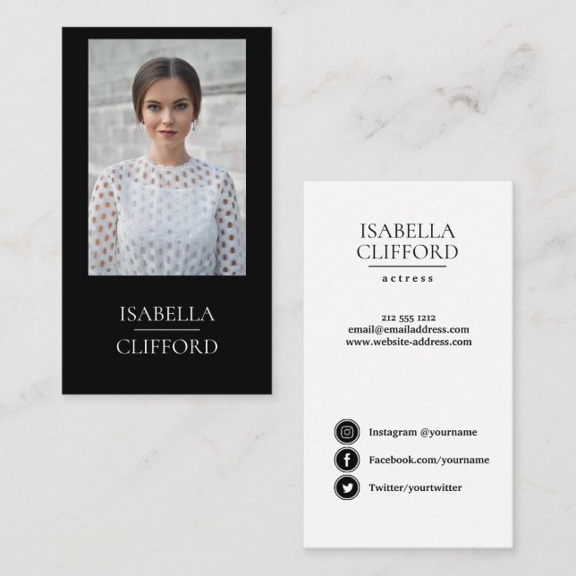 Actor Model Dancer Black White  Photo Social Media Business Card (Front/Back)