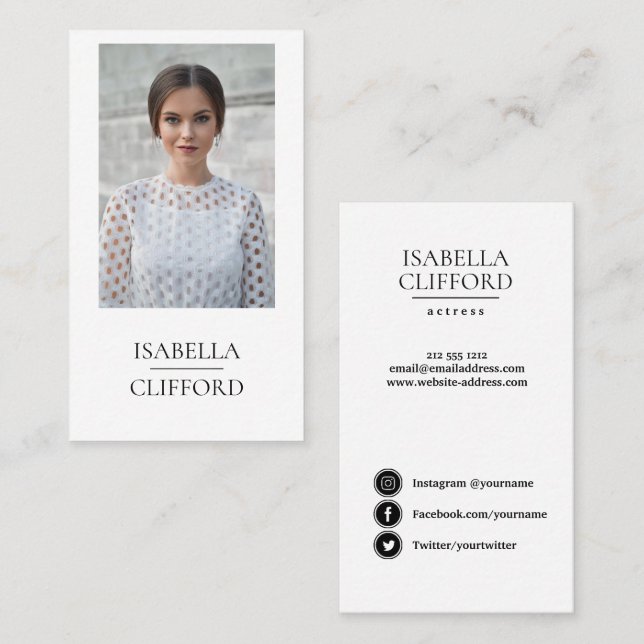 Actor Model Dancer close up Photo Social Media Business Card (Front/Back)