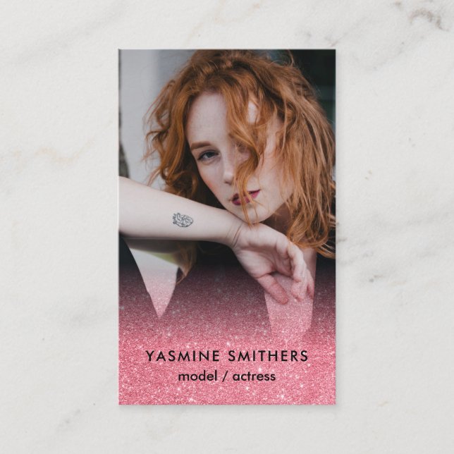 Actor Model Dancer Social Icon Pink Gliitter Photo Business Card (Front)