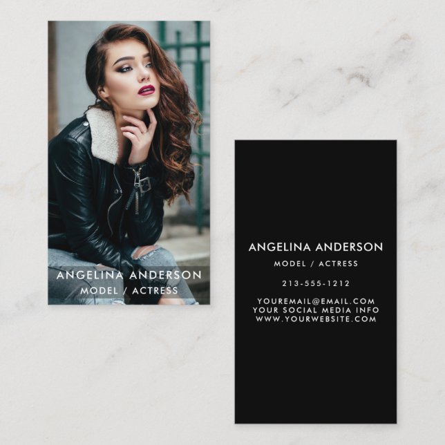 Actor Model Photo Modern Blk Business Card (Front/Back)
