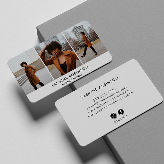 Actor Model Singer Dancer 3 Photo Social Icon Business Card (Creator Uploaded)