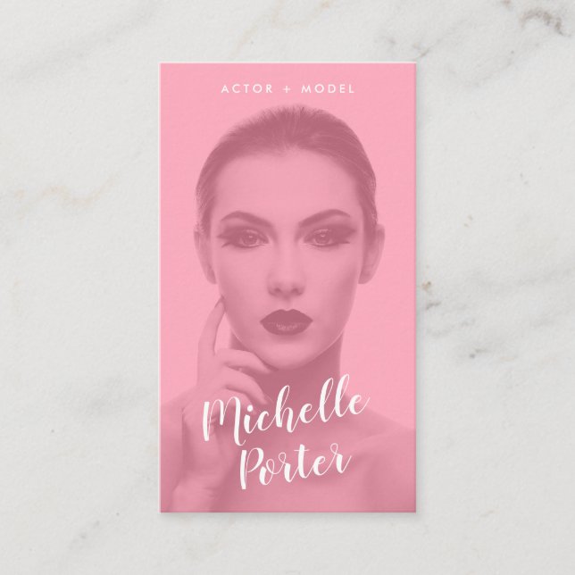 Actor models headshot photo modern pink overlay business card (Front)