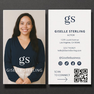 Actor Photo Social Media QR Code Modern Business Card
