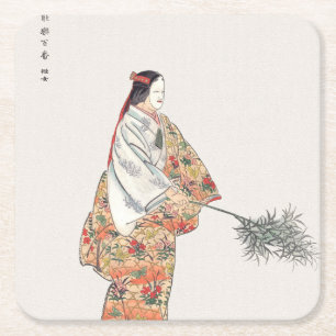 Actor play Hanjo japan art painting Kogyo Tsukioka Square Paper Coaster