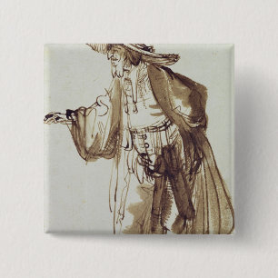 Actor with a Broad-rimmed Hat 15 Cm Square Badge