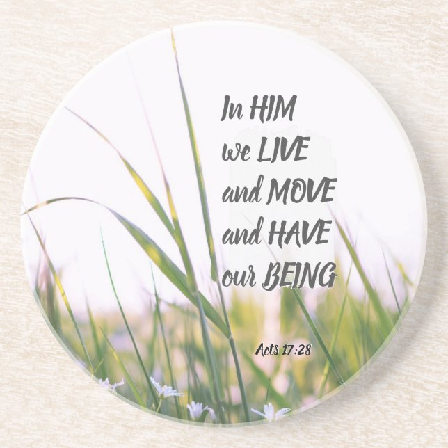 Acts 17:28 In Him we Live and Move Bible Verse Coaster (Front)