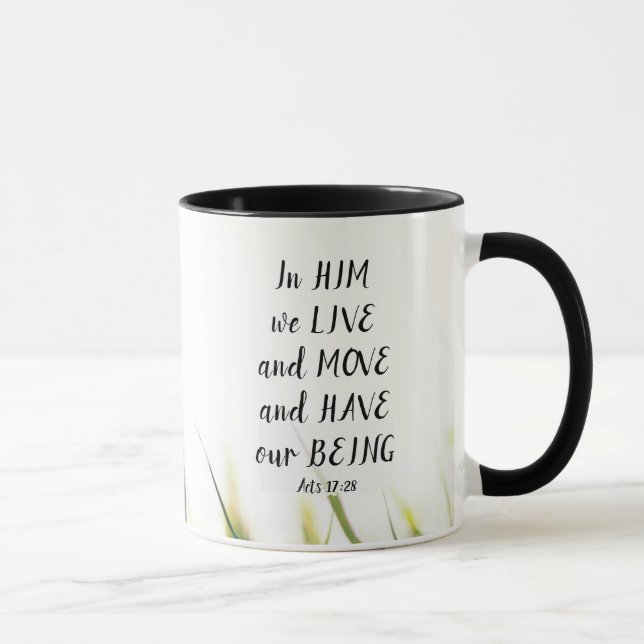 Acts 17:28 In Him we Live and Move Bible Verse Mug (Right)