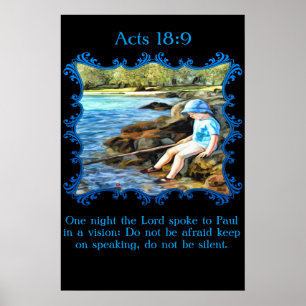 Acts 18:9 Baby boy fishing in the river. Poster