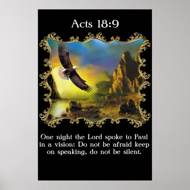 Acts 18:9 With A Eagle flying over the landscape. Poster (Front)