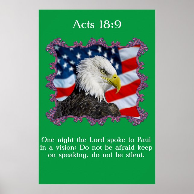Acts 18:9 With A Eagle in front of a American flag Poster (Front)