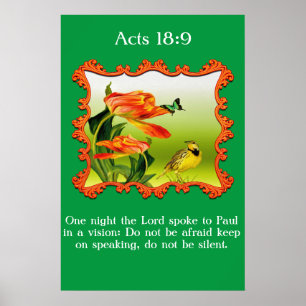 Acts 18:9 Yellow and black canary mockingbird Poster