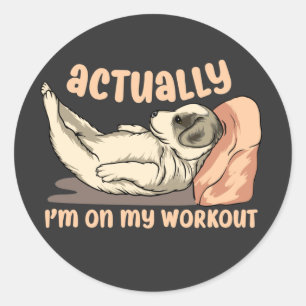 Actually I'm on my Workout Funny Dog memes Classic Round Sticker