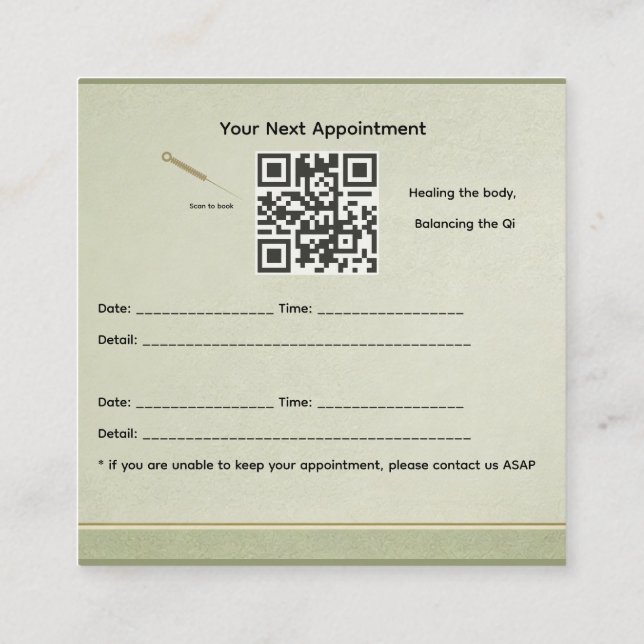 Acupuncture Appointment Reminder Card (Back)