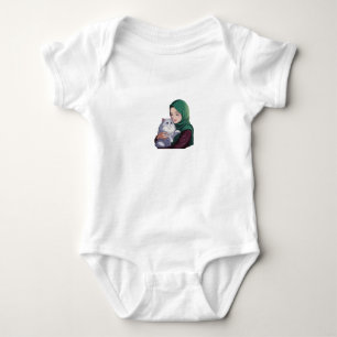 Acute girl hug cute cat baby bodysuit