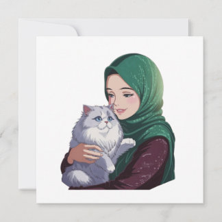 Acute girl hug cute cat invitation